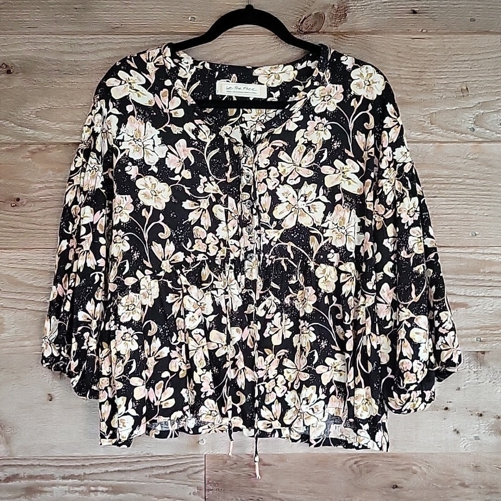 Free People We The Free Highlander Top in Black Floral Size Small